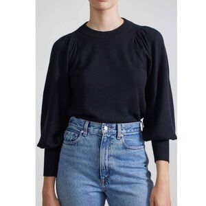 Apiece Apart Dewi Black Puff Sleeve Crew Neck Sweater Small